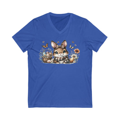 Cute Bunny V-Neck Tee, Adorable Animal T-Shirt for Spring, Nature Lovers Gift, Easter Celebration, Cozy Casual Wear