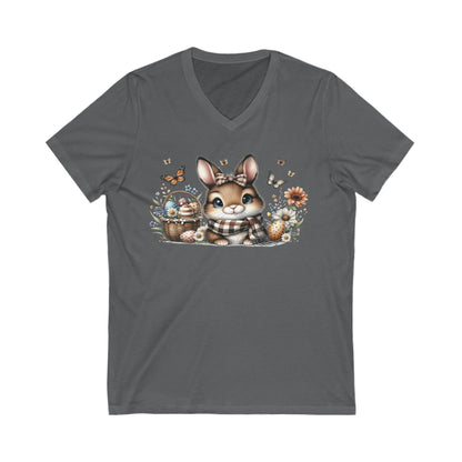 Cute Bunny V-Neck Tee, Adorable Animal T-Shirt for Spring, Nature Lovers Gift, Easter Celebration, Cozy Casual Wear