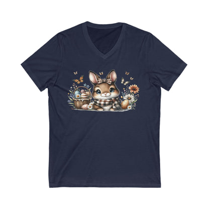 Cute Bunny V-Neck Tee, Adorable Animal T-Shirt for Spring, Nature Lovers Gift, Easter Celebration, Cozy Casual Wear