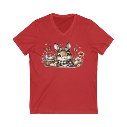 Cute Bunny V-Neck Tee, Adorable Animal T-Shirt for Spring, Nature Lovers Gift, Easter Celebration, Cozy Casual Wear