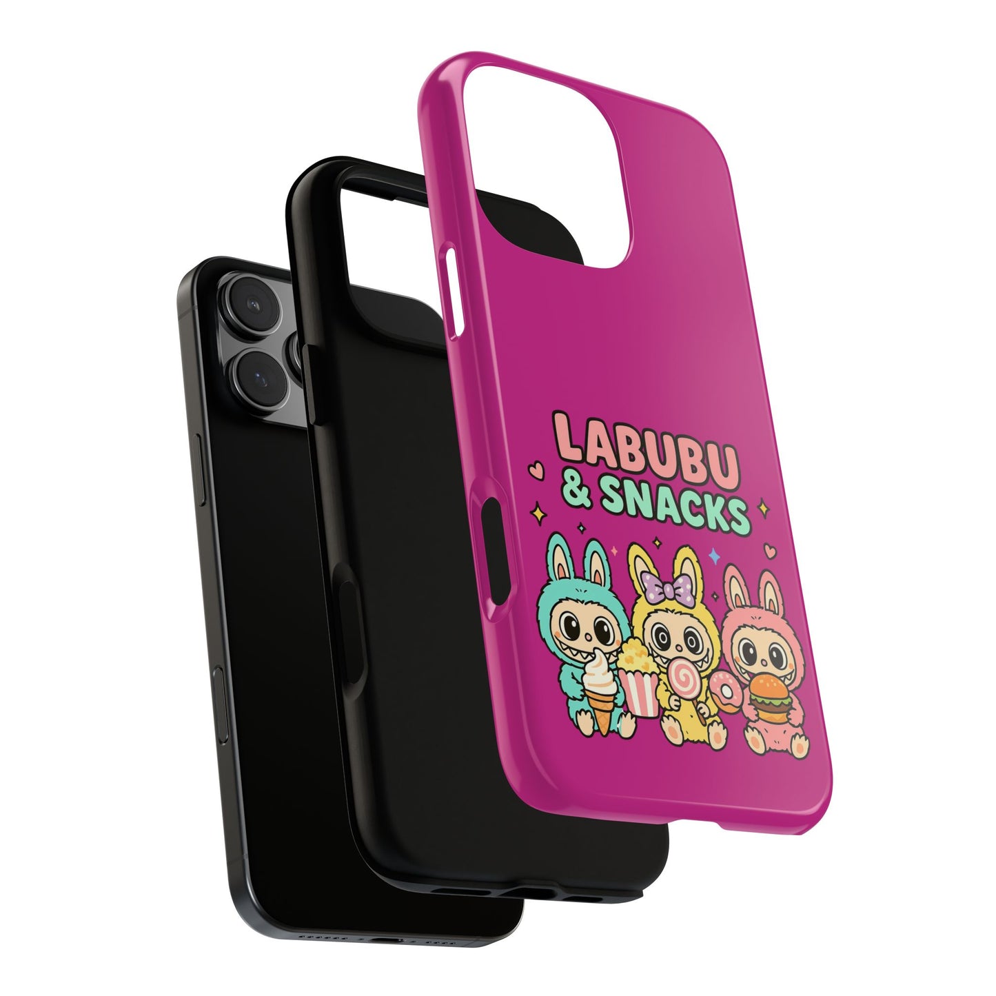 Cute Character Phone Case - Labubus & Snacks, Kawaii Accessories, Gift for Food Lovers, Fun Phone Cover, Cute Tech Gear
