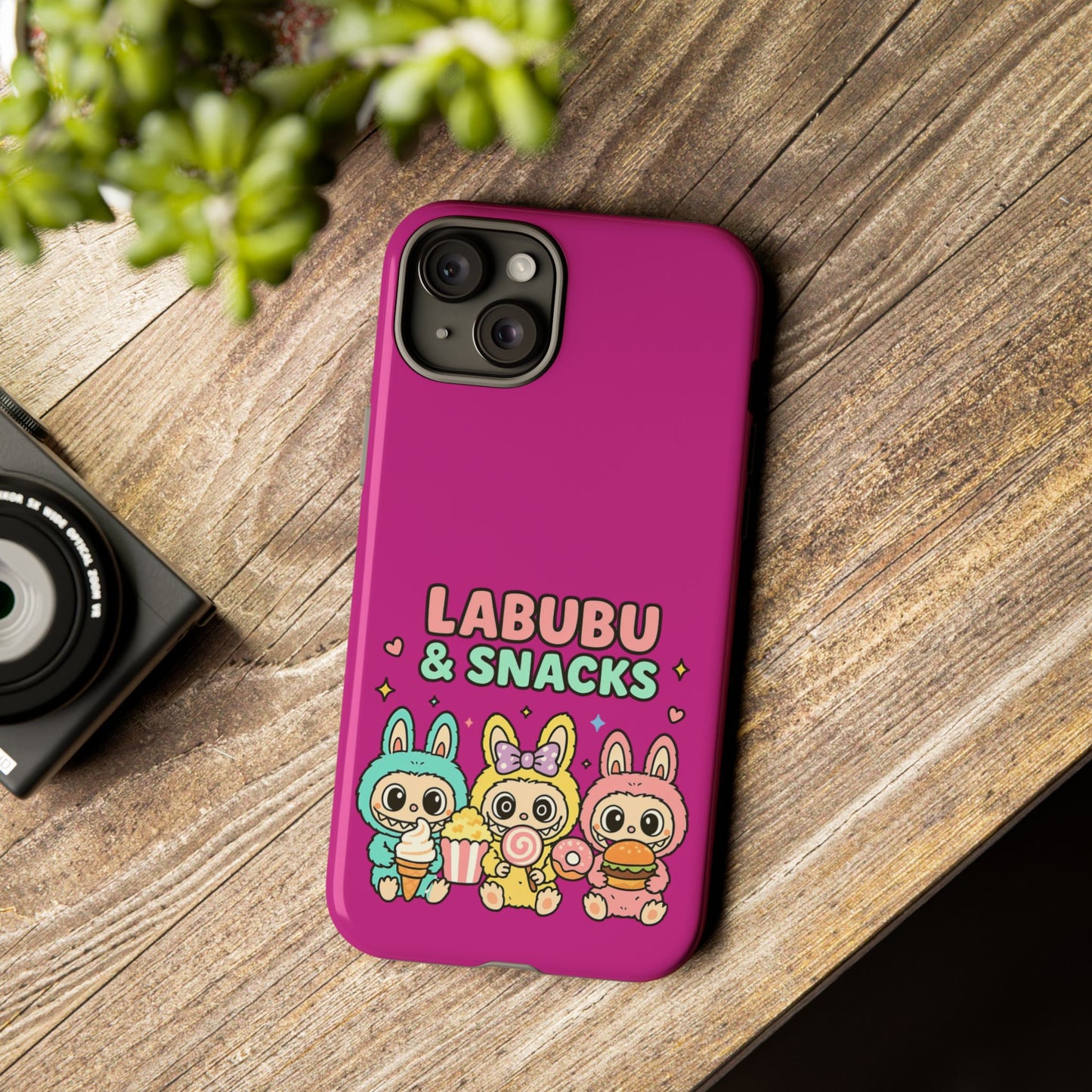Cute Character Phone Case - Labubus & Snacks, Kawaii Accessories, Gift for Food Lovers, Fun Phone Cover, Cute Tech Gear