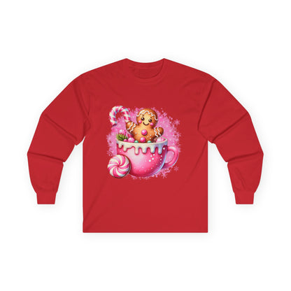Gingerbread Hot Cocoa Long Sleeve Tee, Holiday T-shirt, Christmas Sweatshirt, Winter Apparel, Gift for Her