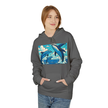 Dolphin Wave Hoodie - Unisex Fleece, Beach Vibes, Gift for Ocean Lovers, Nautical Style, Casual Wear, Summer Essentials