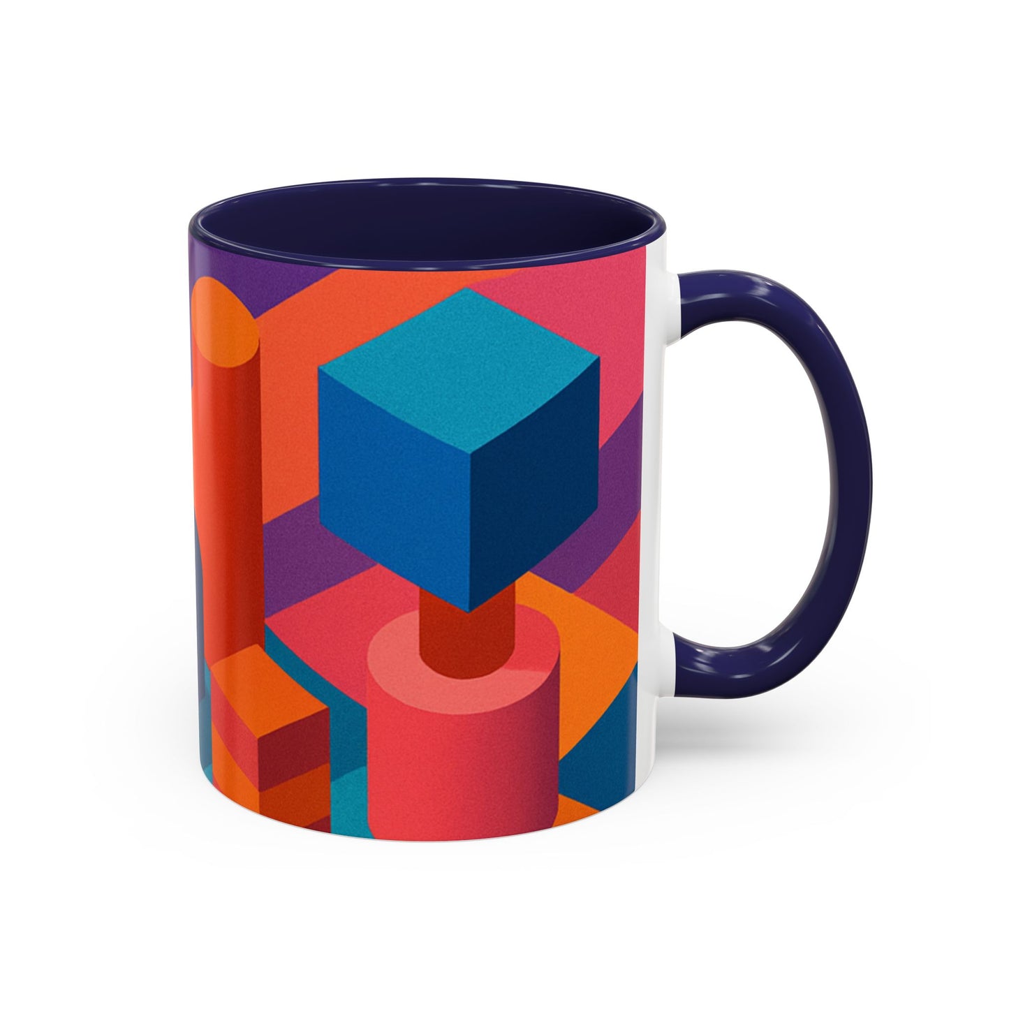 Vibrant Geometric Accent Coffee Mug, Colorful Ceramic Mug for Home or Office, Unique Gift for Birthdays, Holidays, Art Lovers