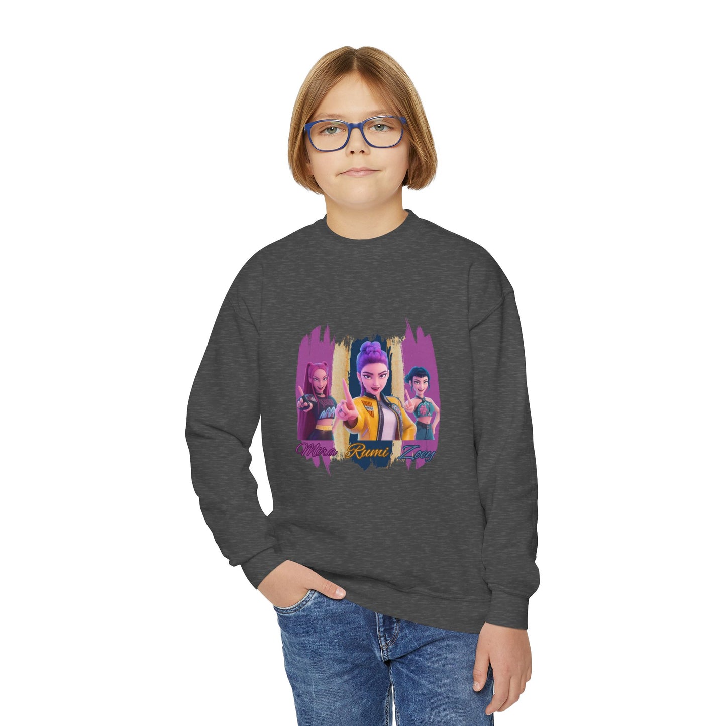 Vibrant Youth Crewneck Sweatshirt with Colorful Designs, Cozy Pullover for Kids, Unisex Sweatshirt, Great for Gifts, Cool Streetwear
