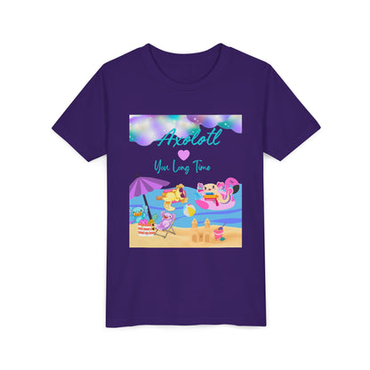 Youth Summer Fun Tee - Axolotl Love, Cute Beach Shirt, Kids Adventure T-Shirt, Summer Party Outfit, Birthday Gift, Vacation Apparel