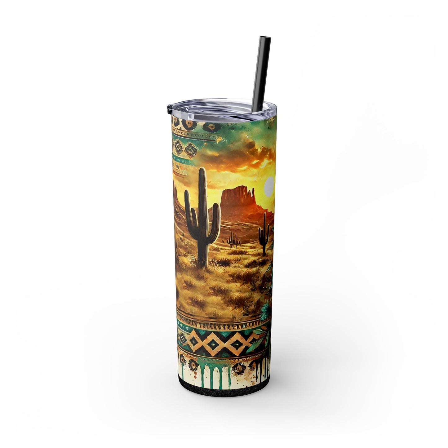 Desert Sunset Skinny Tumbler with Straw, 20oz - Cactus and Sunflower Design for Summer, Road Trips, Gifts, Outdoor Adventures