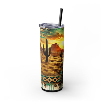 Desert Sunset Skinny Tumbler with Straw, 20oz - Cactus and Sunflower Design for Summer, Road Trips, Gifts, Outdoor Adventures