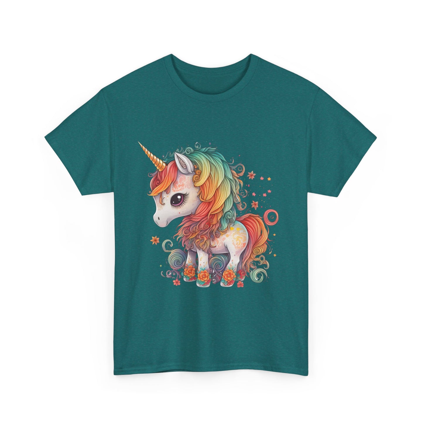 Rainbow Unicorn Unisex Heavy Cotton Tee, Cute Graphic Tee, Magical Shirt, Gift for Teens, Fun Casual Wear