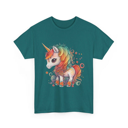 Rainbow Unicorn Unisex Heavy Cotton Tee, Cute Graphic Tee, Magical Shirt, Gift for Teens, Fun Casual Wear