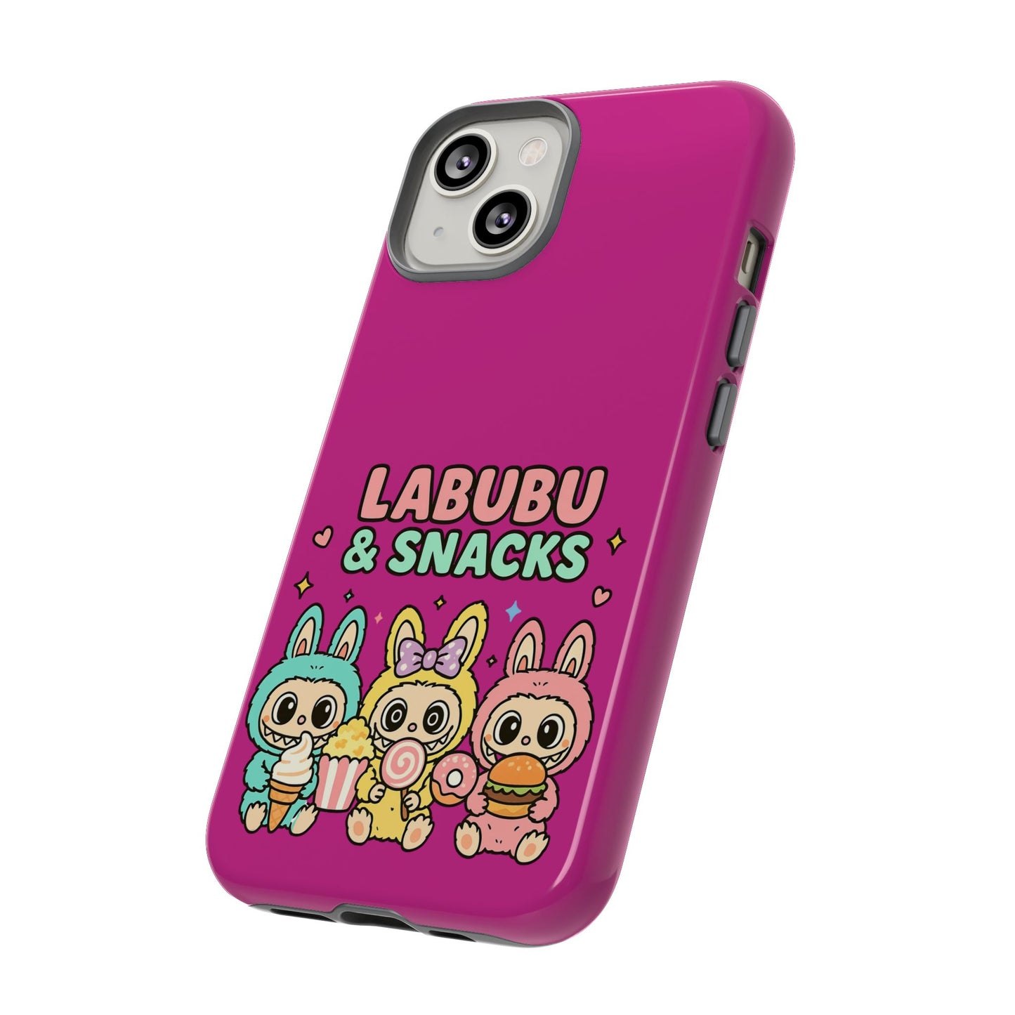 Cute Character Phone Case - Labubus & Snacks, Kawaii Accessories, Gift for Food Lovers, Fun Phone Cover, Cute Tech Gear