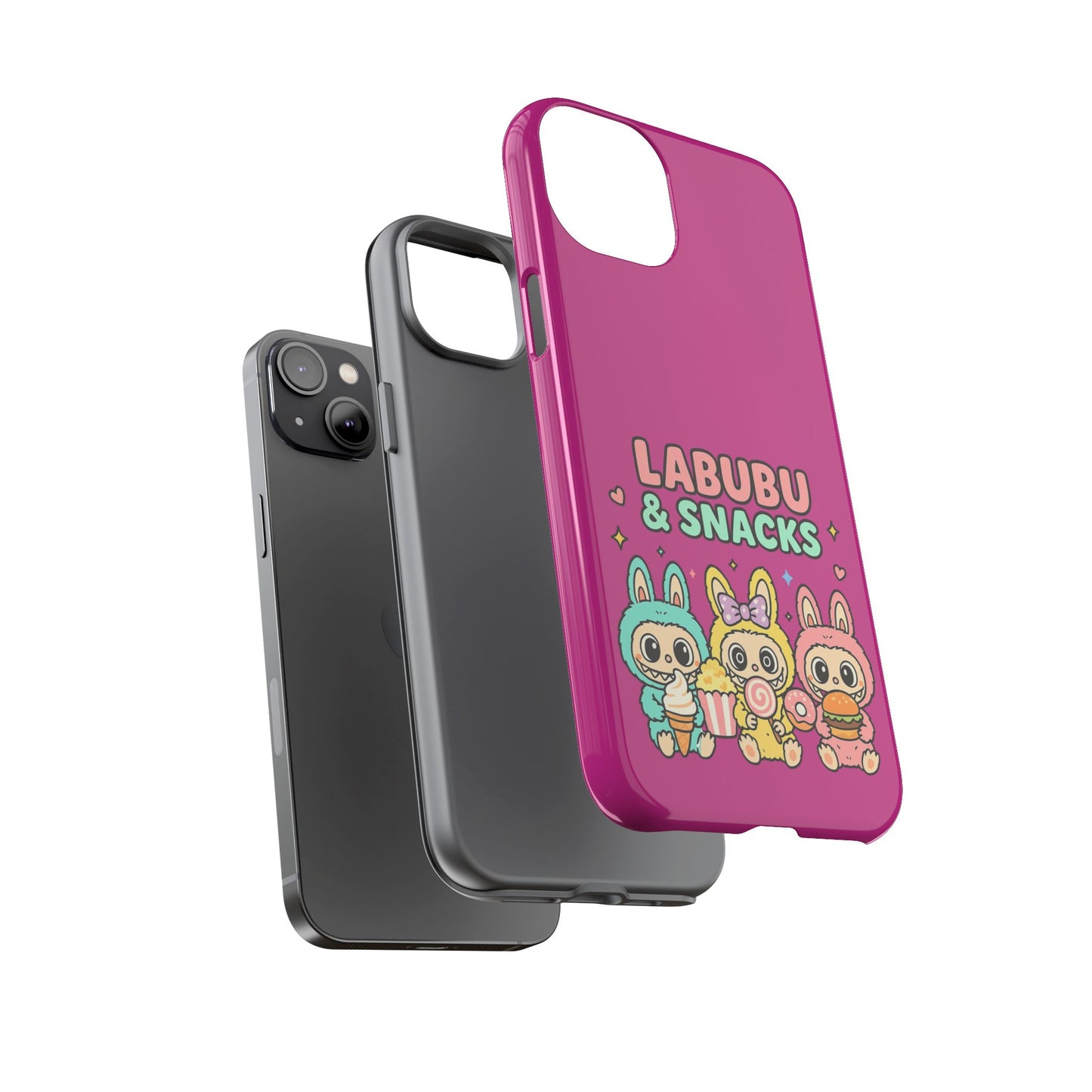 Cute Character Phone Case - Labubus & Snacks, Kawaii Accessories, Gift for Food Lovers, Fun Phone Cover, Cute Tech Gear