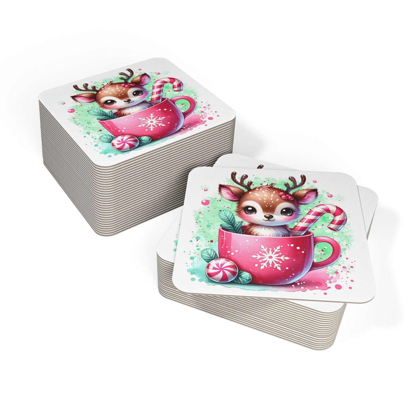 Cute Holiday Coasters (50 or 100 pcs) – Adorable Reindeer Design, Perfect for Christmas, Home Decor, Gift Idea, Party Supplies