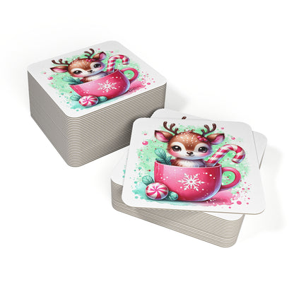 Cute Holiday Coasters (50 or 100 pcs) – Adorable Reindeer Design, Perfect for Christmas, Home Decor, Gift Idea, Party Supplies
