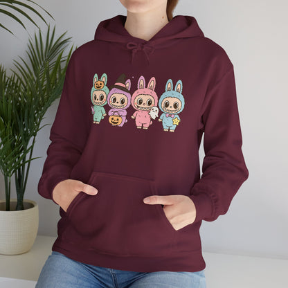 Cute Bunny-Themed Unisex Hoodie, Cozy Animal Sweatshirt for Halloween, Gift for Animal Lovers, Casual Cute Apparel, Funny Graphic Sweatshirt