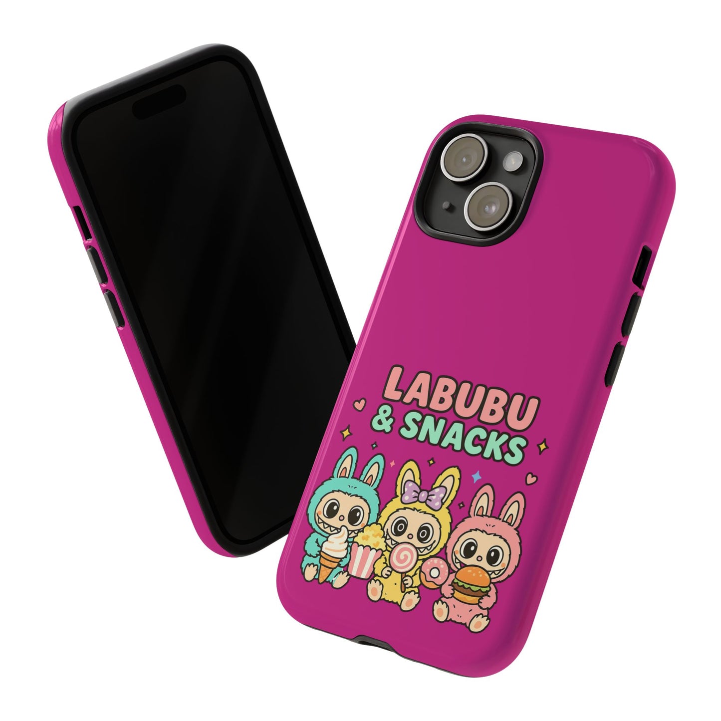 Cute Character Phone Case - Labubus & Snacks, Kawaii Accessories, Gift for Food Lovers, Fun Phone Cover, Cute Tech Gear