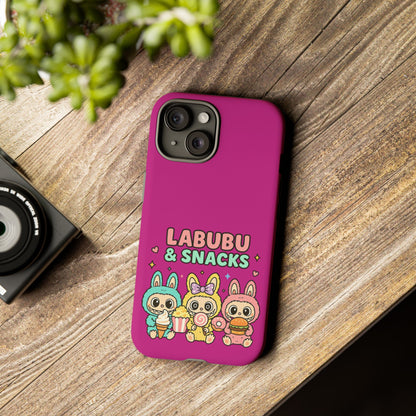 Cute Character Phone Case - Labubus & Snacks, Kawaii Accessories, Gift for Food Lovers, Fun Phone Cover, Cute Tech Gear