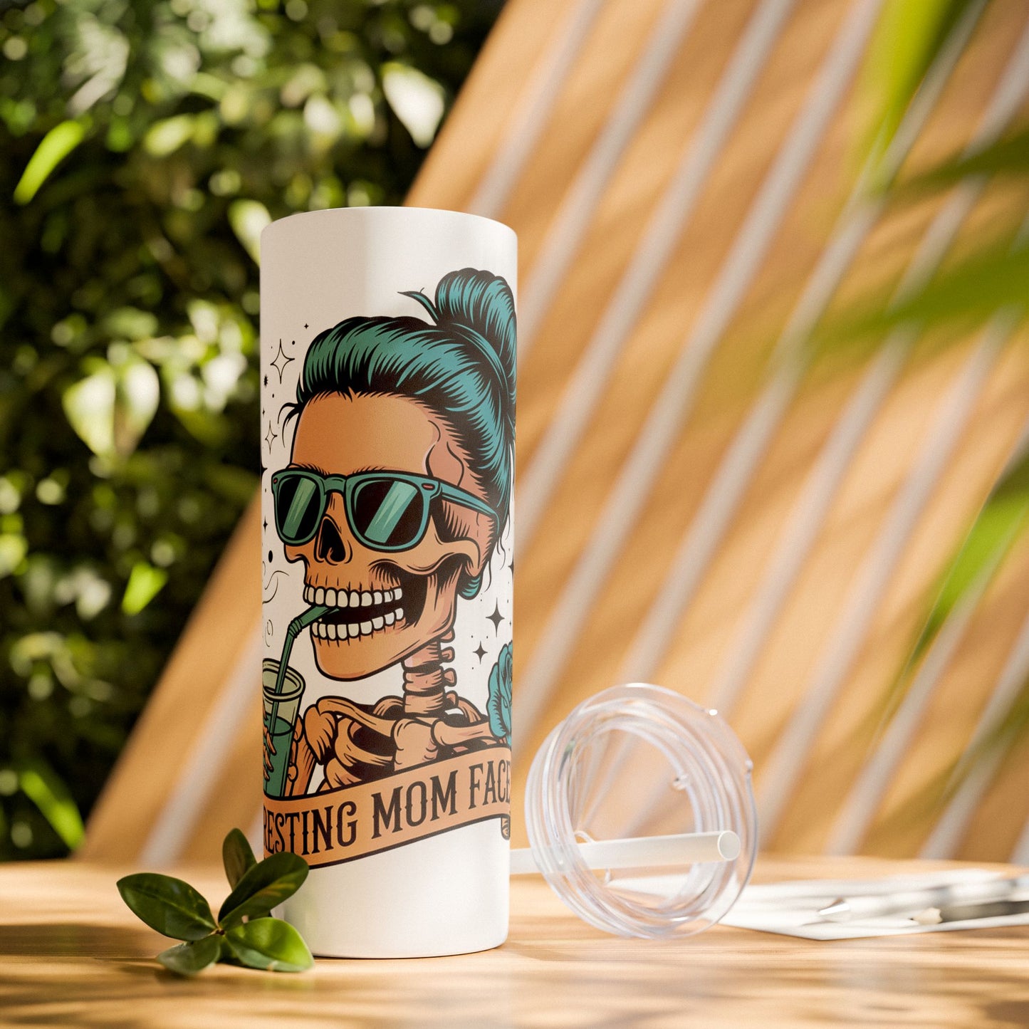 Funny Skull Mom Tumbler, Cool Gift for Moms, 20oz Skinny Cup, Unique Birthday Present, Trendy Drinkware for Halloween