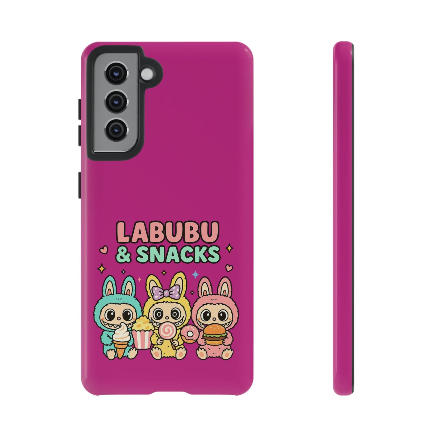 Cute Character Phone Case - Labubus & Snacks, Kawaii Accessories, Gift for Food Lovers, Fun Phone Cover, Cute Tech Gear