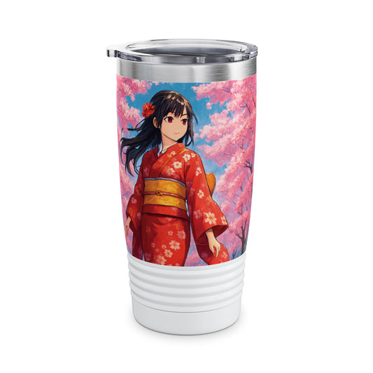 Cherry Blossom Ringneck Tumbler, 20oz | Stylish Travel Mug for Tea Lovers, Sakura Decor, Gift for Her, Cosplay Accessory, Japanese Culture