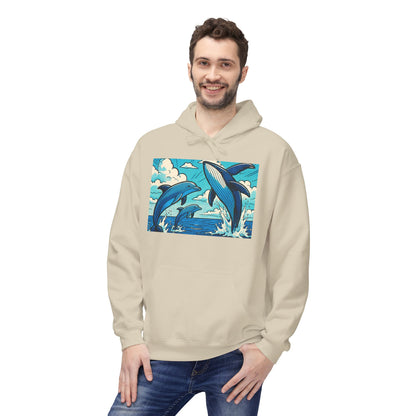 Dolphin Wave Hoodie - Unisex Fleece, Beach Vibes, Gift for Ocean Lovers, Nautical Style, Casual Wear, Summer Essentials