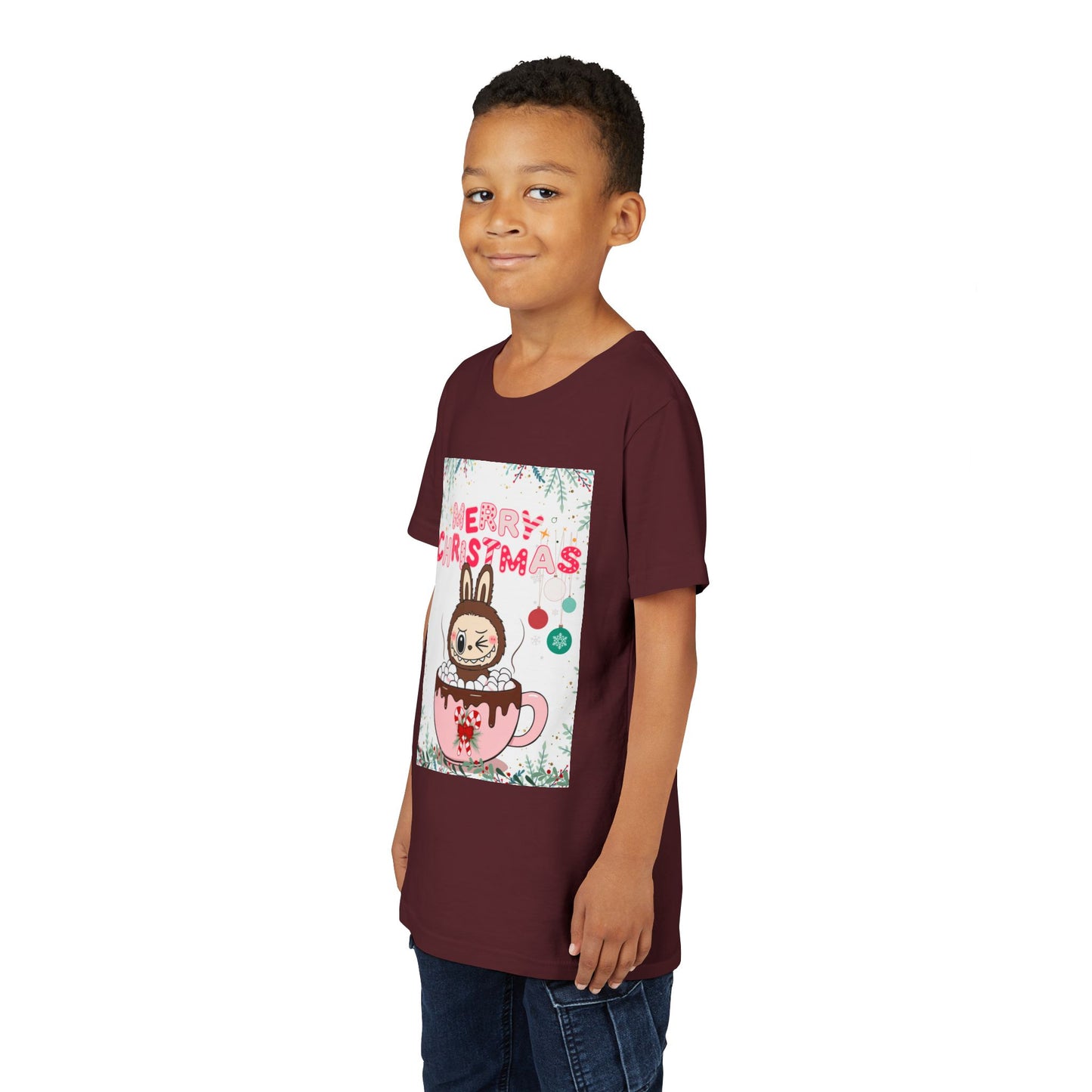 Christmas Bunny Youth Tee, Merry Christmas Shirt, Cute Holiday T-Shirt, Kids Christmas Apparel, Festive Youth Shirt