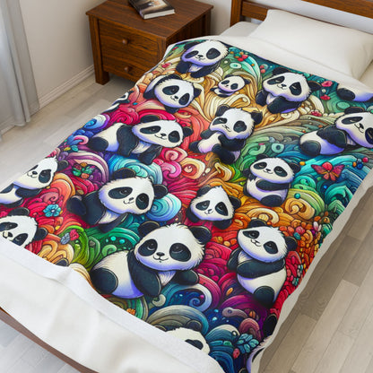 Panda Print Plush Blanket, Cozy Throw for Kids, Soft Snuggle Blanket, Cute Nursery Decor, Unique Gift for Animal Lovers