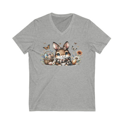 Cute Bunny V-Neck Tee, Adorable Animal T-Shirt for Spring, Nature Lovers Gift, Easter Celebration, Cozy Casual Wear