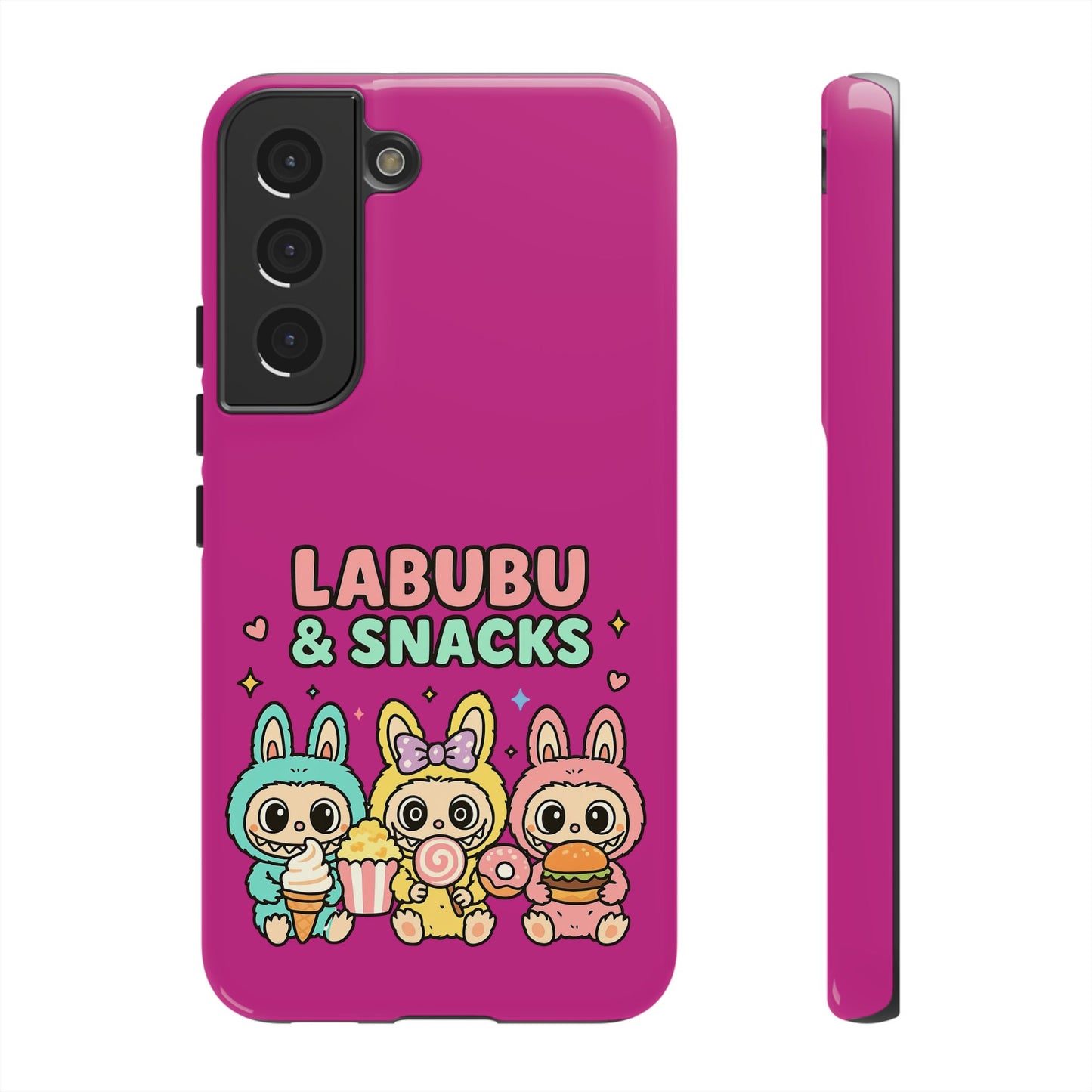 Cute Character Phone Case - Labubus & Snacks, Kawaii Accessories, Gift for Food Lovers, Fun Phone Cover, Cute Tech Gear