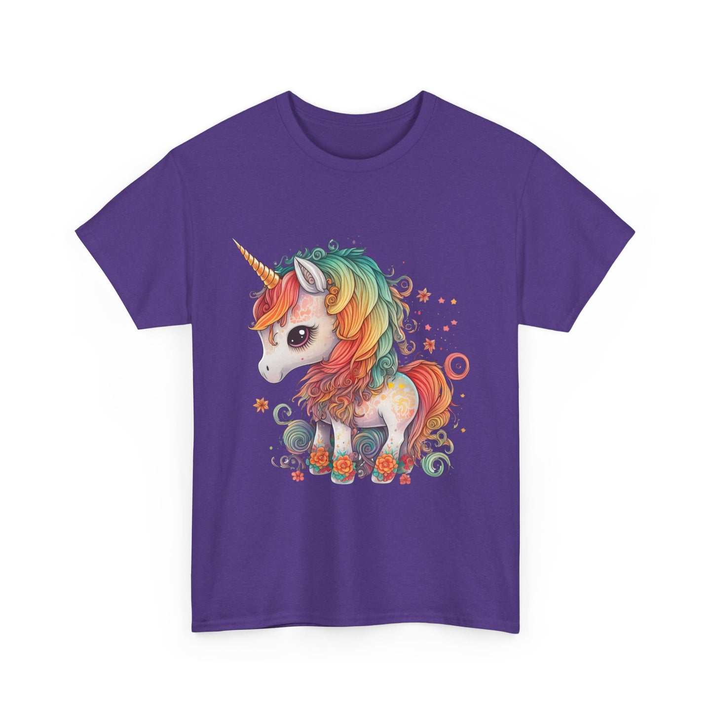 Rainbow Unicorn Unisex Heavy Cotton Tee, Cute Graphic Tee, Magical Shirt, Gift for Teens, Fun Casual Wear