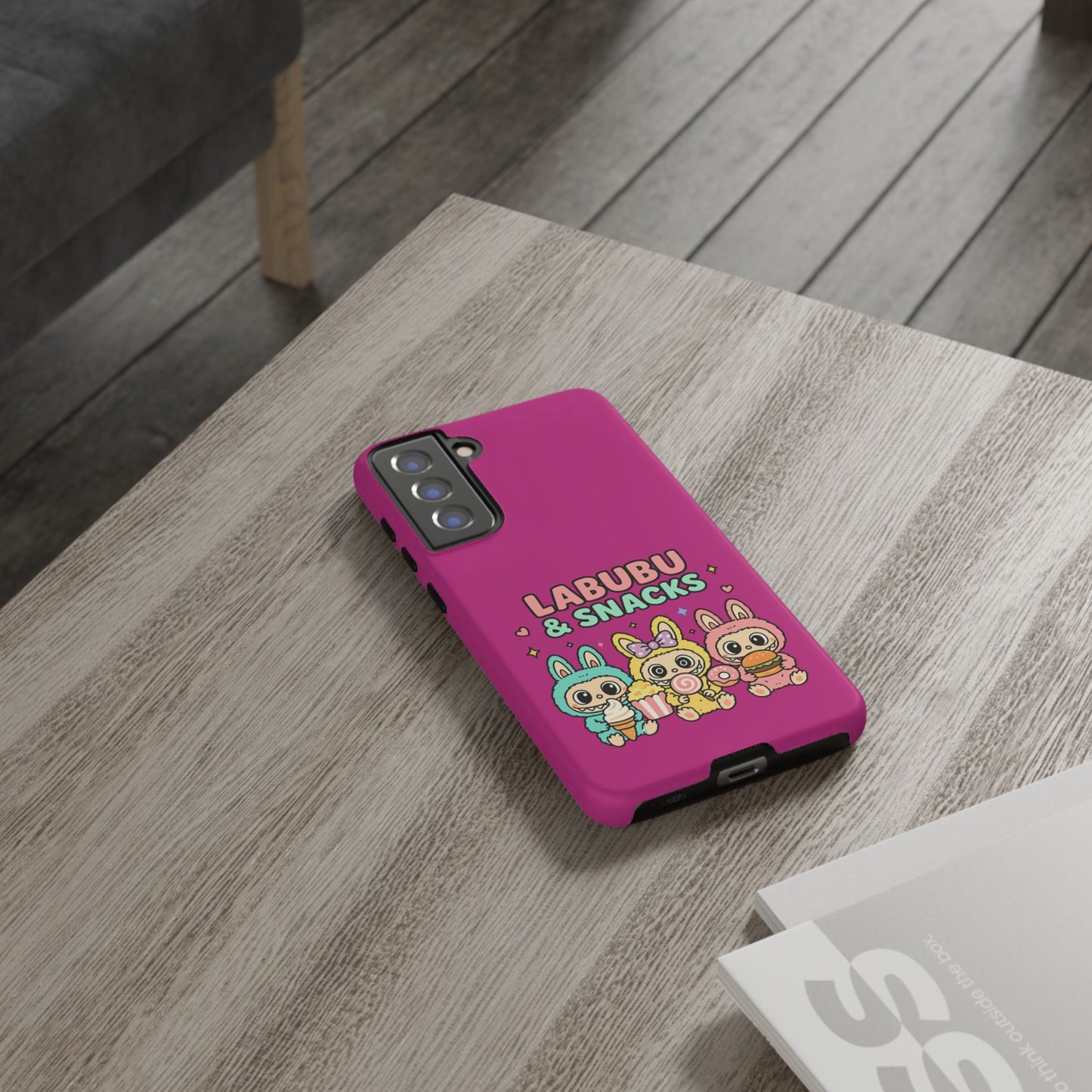 Cute Character Phone Case - Labubus & Snacks, Kawaii Accessories, Gift for Food Lovers, Fun Phone Cover, Cute Tech Gear