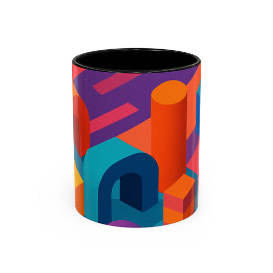 Vibrant Geometric Accent Coffee Mug, Colorful Ceramic Mug for Home or Office, Unique Gift for Birthdays, Holidays, Art Lovers