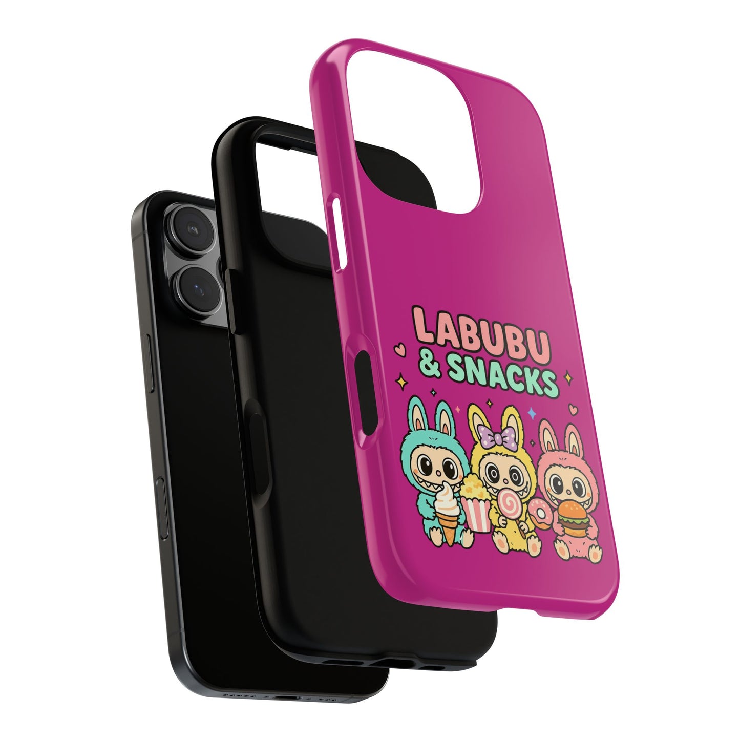 Cute Character Phone Case - Labubus & Snacks, Kawaii Accessories, Gift for Food Lovers, Fun Phone Cover, Cute Tech Gear