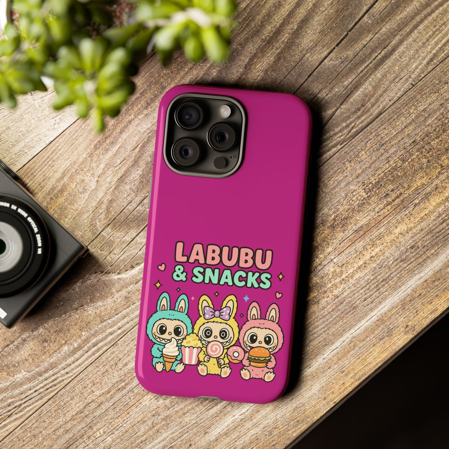 Cute Character Phone Case - Labubus & Snacks, Kawaii Accessories, Gift for Food Lovers, Fun Phone Cover, Cute Tech Gear