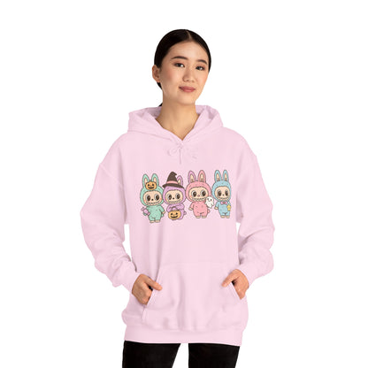 Cute Bunny-Themed Unisex Hoodie, Cozy Animal Sweatshirt for Halloween, Gift for Animal Lovers, Casual Cute Apparel, Funny Graphic Sweatshirt