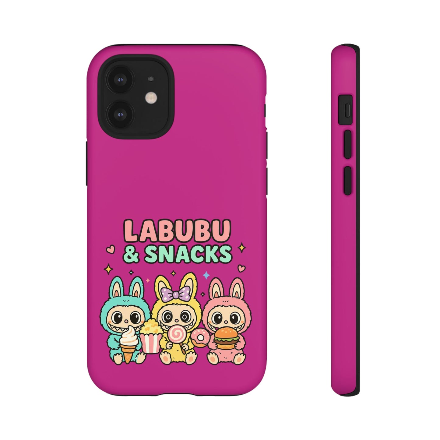 Cute Character Phone Case - Labubus & Snacks, Kawaii Accessories, Gift for Food Lovers, Fun Phone Cover, Cute Tech Gear