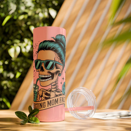 Funny Skull Mom Tumbler, Cool Gift for Moms, 20oz Skinny Cup, Unique Birthday Present, Trendy Drinkware for Halloween