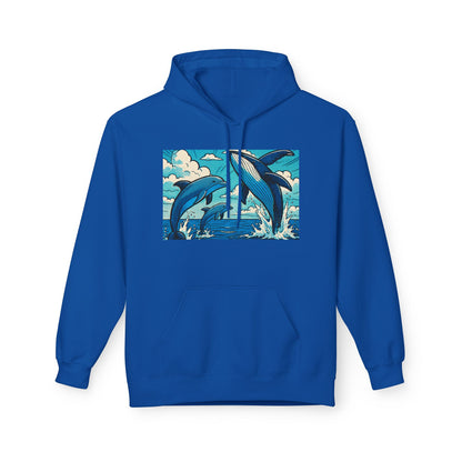 Dolphin Wave Hoodie - Unisex Fleece, Beach Vibes, Gift for Ocean Lovers, Nautical Style, Casual Wear, Summer Essentials