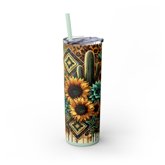 Desert Sunset Skinny Tumbler with Straw, 20oz - Cactus and Sunflower Design for Summer, Road Trips, Gifts, Outdoor Adventures