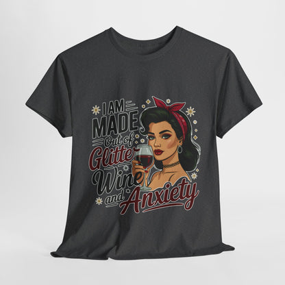 Glitter Wine & Anxiety Tee, Fun Unisex Cotton T-Shirt, Casual Gift for Wine Lovers, Relaxed Fit for Parties, Statement Top