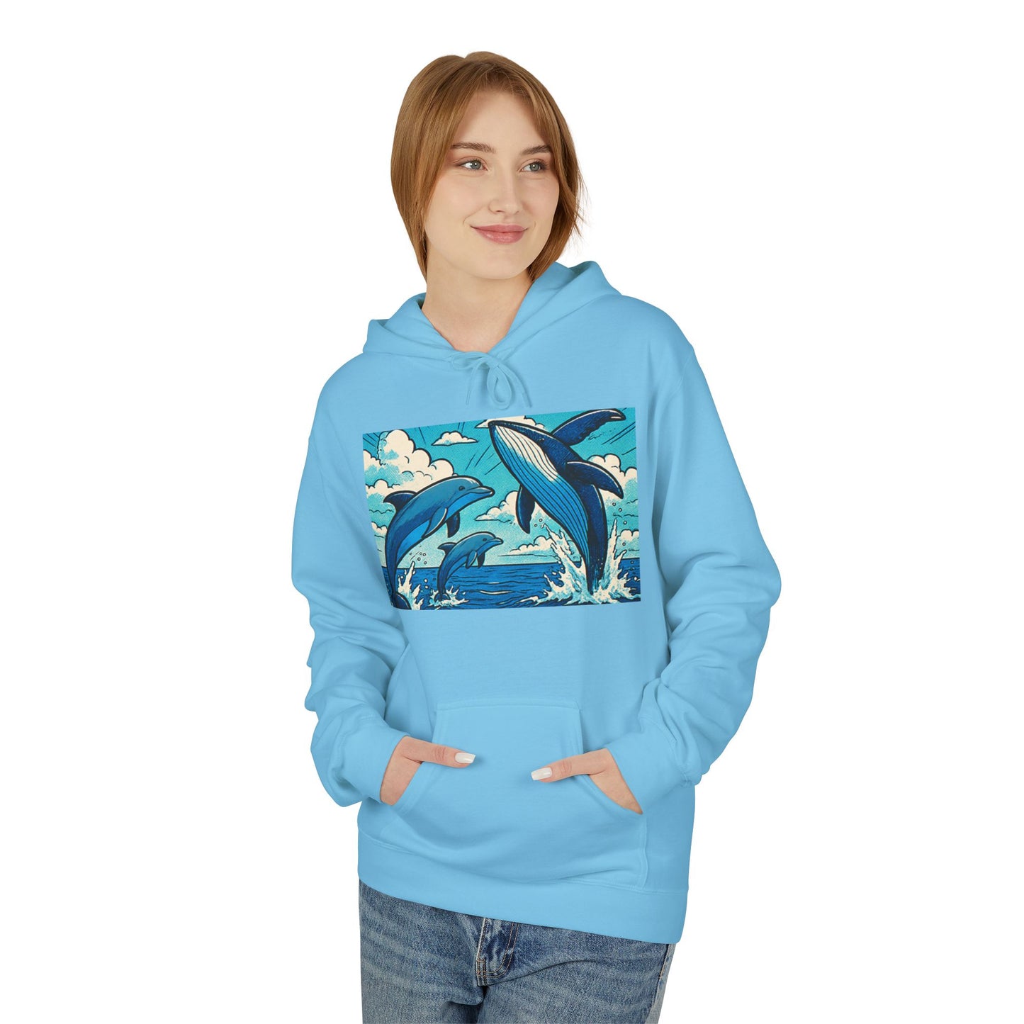 Dolphin Wave Hoodie - Unisex Fleece, Beach Vibes, Gift for Ocean Lovers, Nautical Style, Casual Wear, Summer Essentials