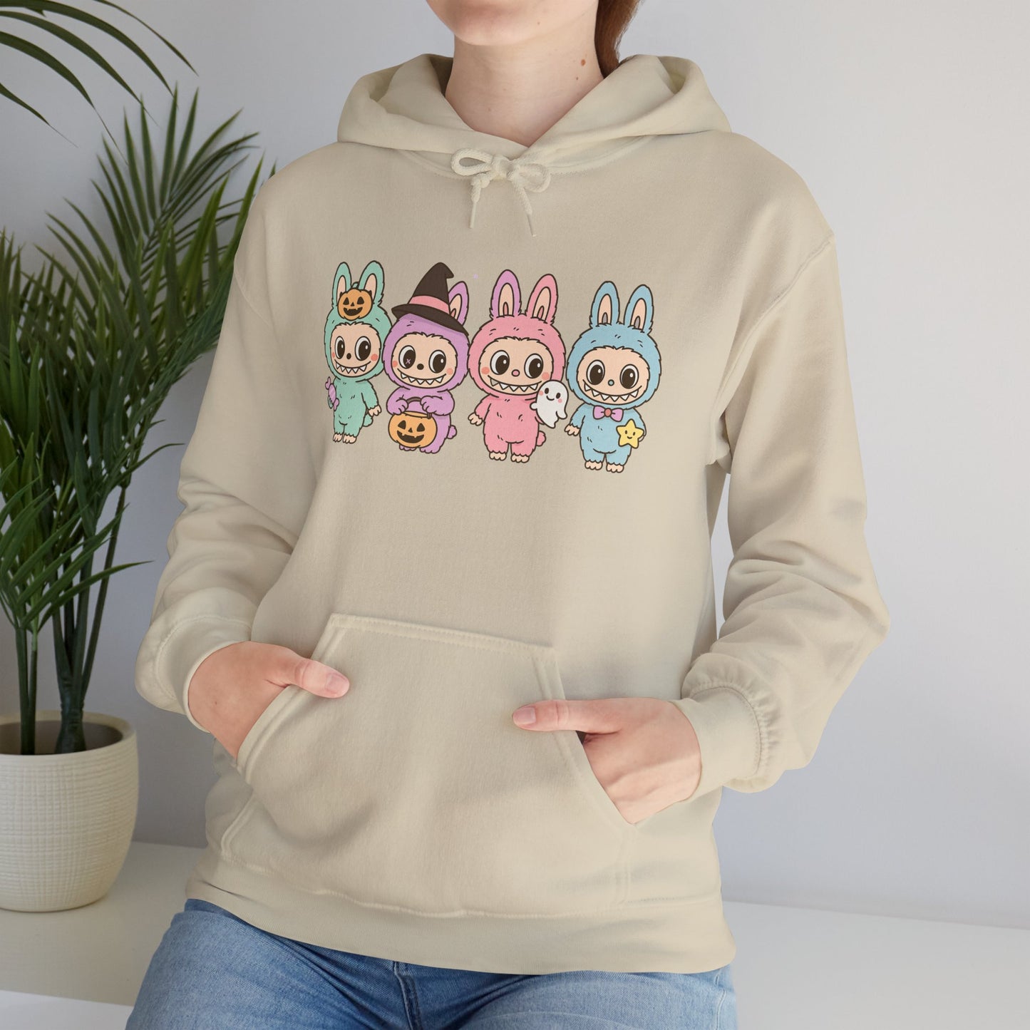 Cute Bunny-Themed Unisex Hoodie, Cozy Animal Sweatshirt for Halloween, Gift for Animal Lovers, Casual Cute Apparel, Funny Graphic Sweatshirt