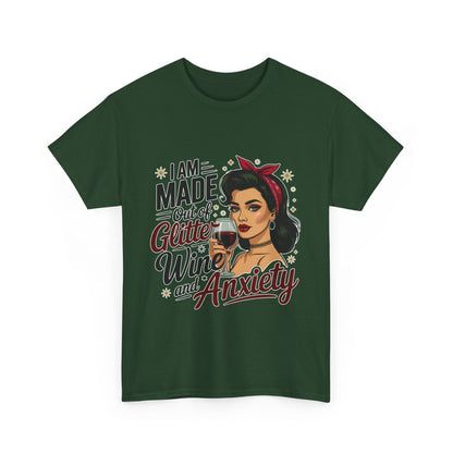 Glitter Wine & Anxiety Tee, Fun Unisex Cotton T-Shirt, Casual Gift for Wine Lovers, Relaxed Fit for Parties, Statement Top
