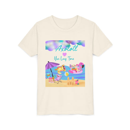 Youth Summer Fun Tee - Axolotl Love, Cute Beach Shirt, Kids Adventure T-Shirt, Summer Party Outfit, Birthday Gift, Vacation Apparel