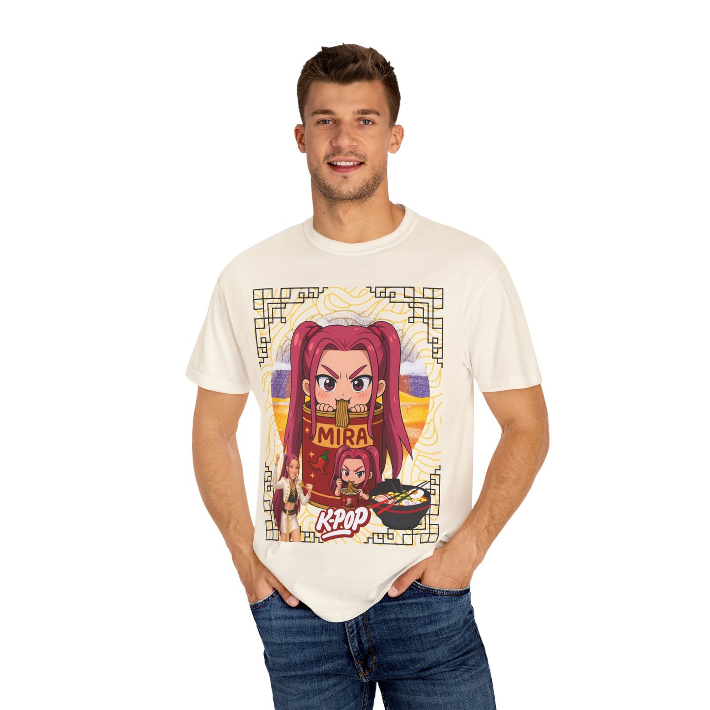 K-Pop Inspired Garment-Dyed T-Shirt, Trendy Streetwear, Anime Fan Apparel, Casual Wear, Gifts for Music Lovers