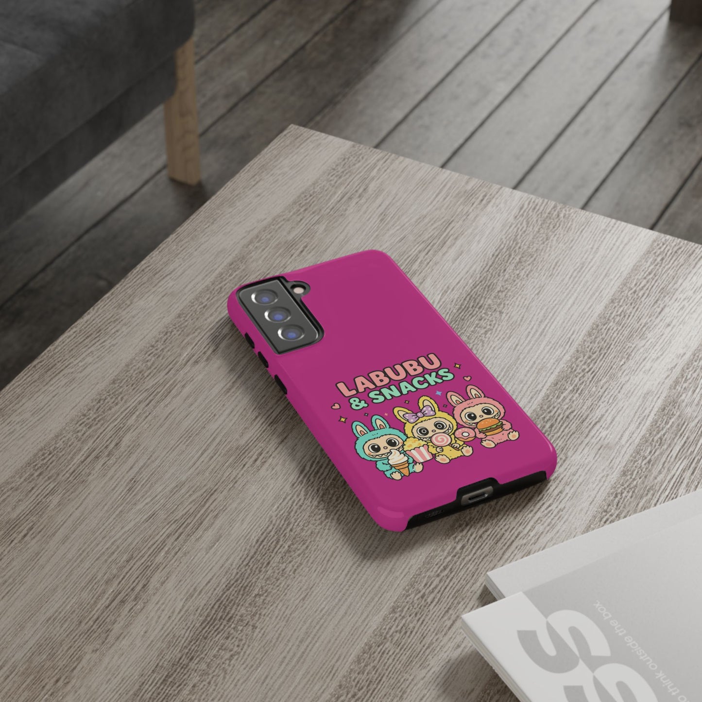 Cute Character Phone Case - Labubus & Snacks, Kawaii Accessories, Gift for Food Lovers, Fun Phone Cover, Cute Tech Gear