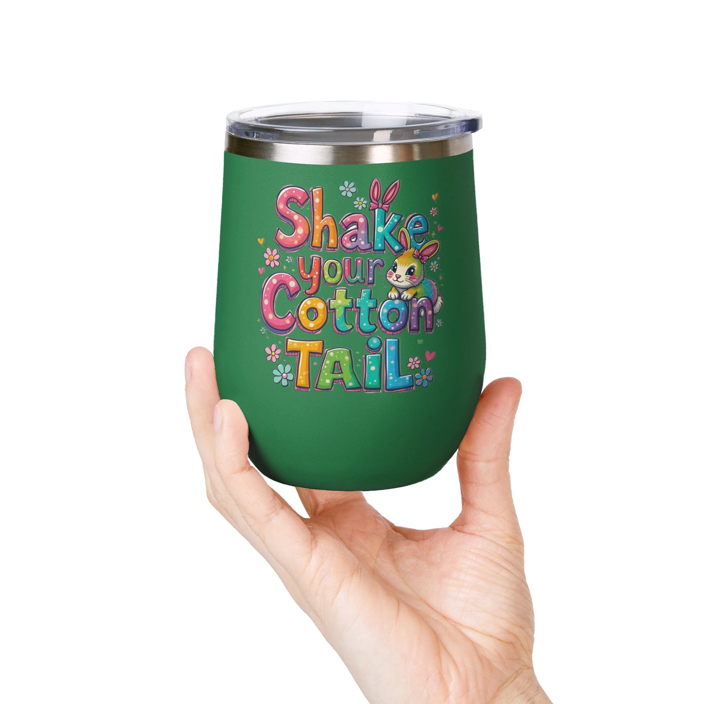 Colorful Easter Wine Tumbler | Shake Your Cotton Tail | Gift for Bunny Lovers, Party Accessories, Spring Celebrations, Cute Drinkware