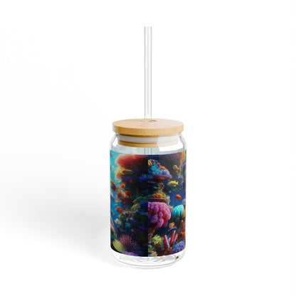 Colorful Ocean Life Sipper Glass, 16oz, Aquatic Beverage Jar, Ocean Lover Gift, Beach Party Cup, Underwater Decor, Eco-friendly Straw