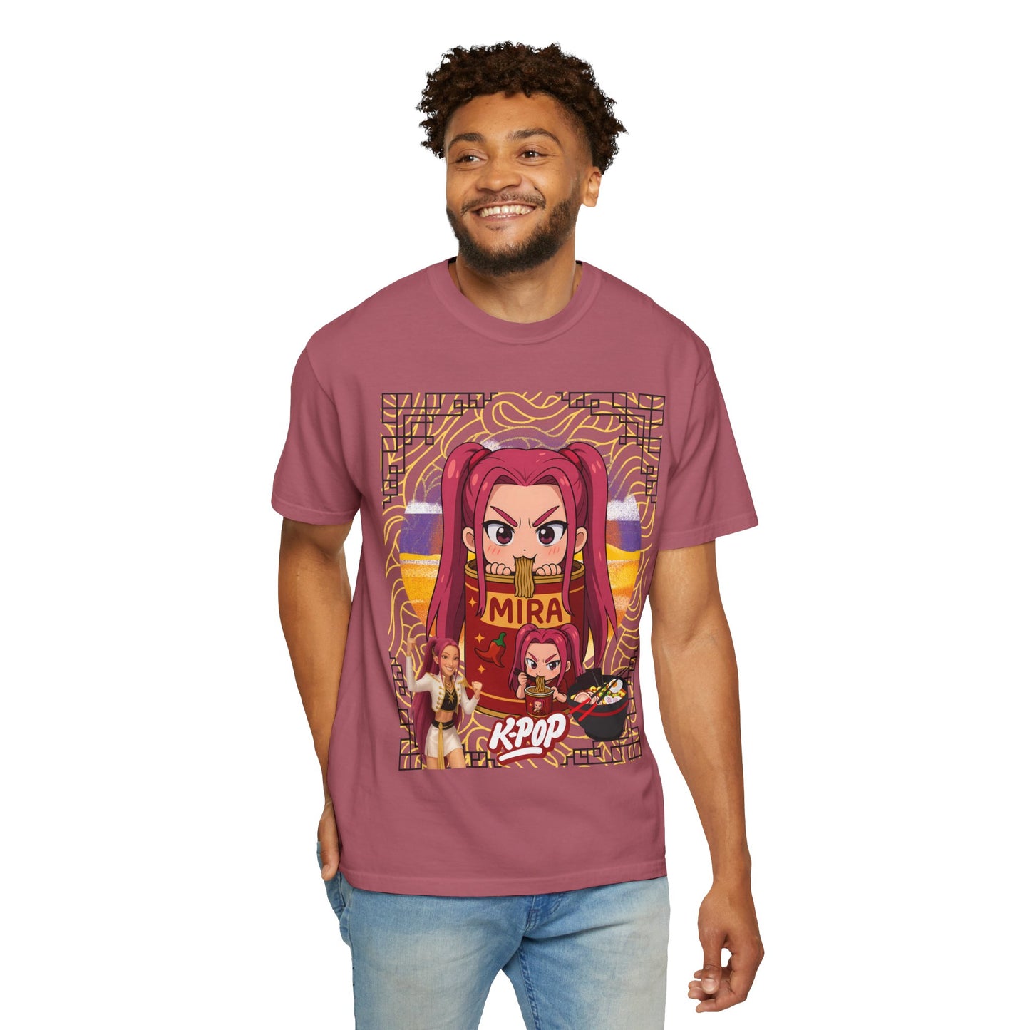 K-Pop Inspired Garment-Dyed T-Shirt, Trendy Streetwear, Anime Fan Apparel, Casual Wear, Gifts for Music Lovers